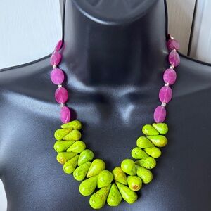 Elegant Green and Pink Stone Necklace